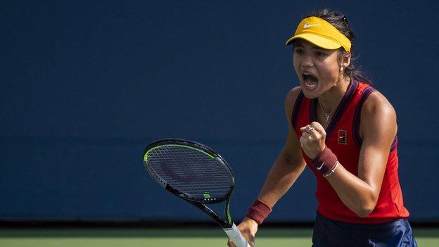 Emma Raducanu celebrates reaching US Open main draw