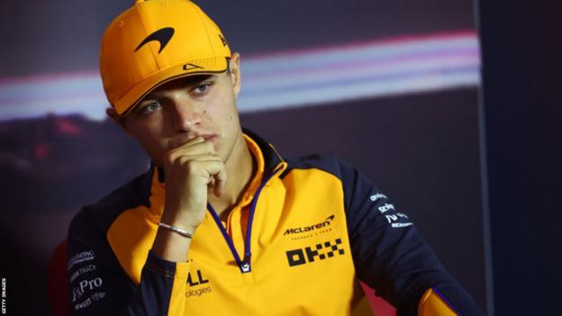 McLaren driver Lando Norris looks on in the Drivers Press Conference before the Grand Prix of The Netherlands in 2022
