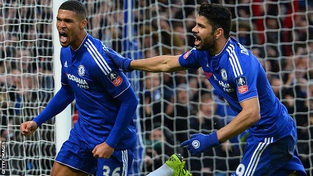 Chelsea midfielder Ruben Loftus-Cheek celebrates scoring with team-mate Diego Costa