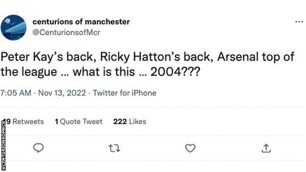 Tweet about Peter Kay, Ricky Hatton and Arsenal.