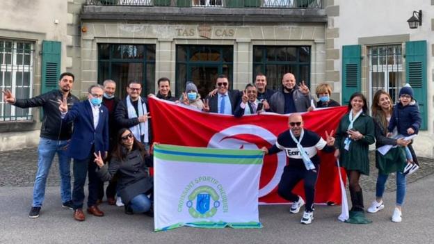 Chebba fans protest outside the headquarters of the Court of Arbitration for Sport