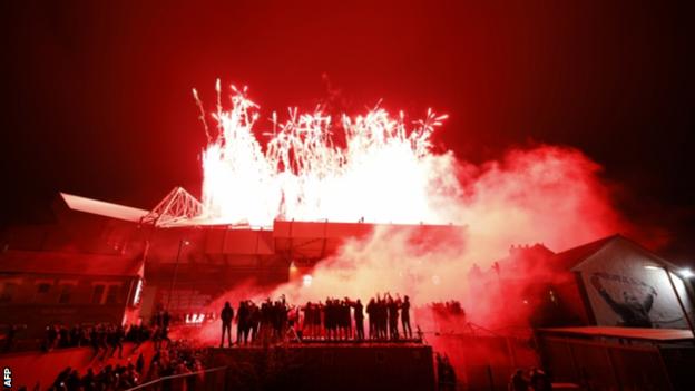 The spectacular firework display inside Anfield captured from outside the ground
