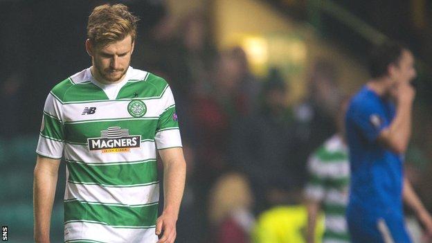 Stuart Armstrong trudges off the pitch at Celtic Park after a 2-1 defeat in the Europa League group stage by Molde