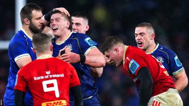 Joe McCarthy celebrates winning a turnover for Leinster