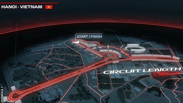 The official F1 website provided a computer-generated image of the proposed 5.565km track layout in Hanoi