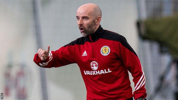 Brian McLaughlin makes a point as Scotland's Under-17 coach