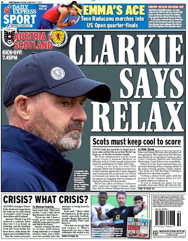 The back page of the Scottish Daily Express on 070921