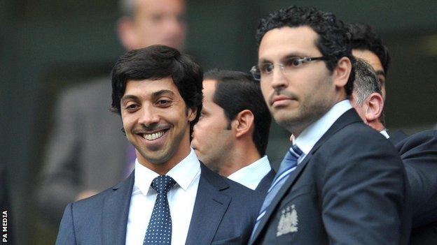 Manchester City owner Sheikh Mansour (left) and chairman Khaldoon Al Mubarak