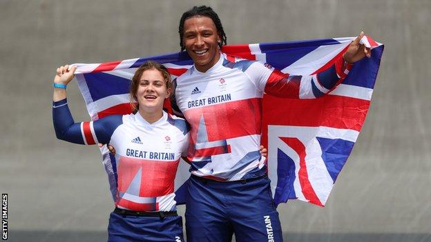 Beth Shriever and Kye Whyte with a Union Jack