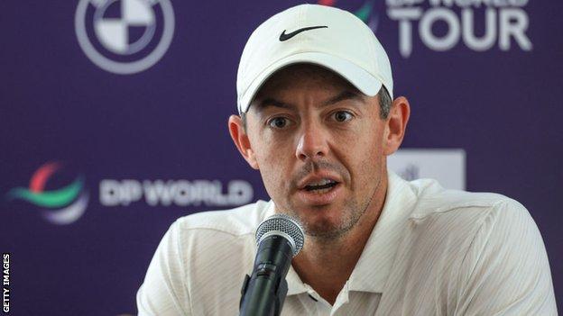 Rory McIlroy speaking to the media in Dubai