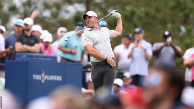 Rory McIlroy hits a tee shot during the Players Championship at Sawgrass
