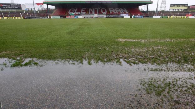 Previous waterlogging at the Oval stadium in east Belfast