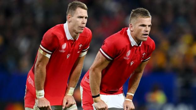 Liam Williams and Gareth Anscombe playing for Wales during the 2023 Rugby World Cup
