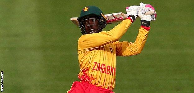 Wesley Madhevere batting for Zimbabwe