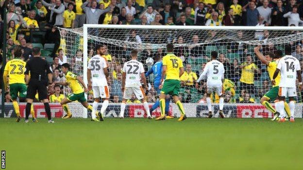 Nelson Oliveira's goal was his fifth for Norwich in eight games this season