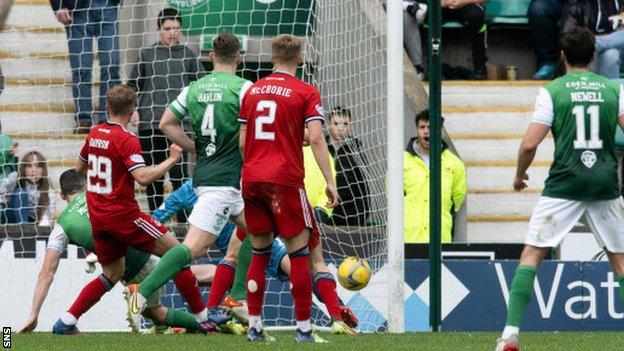 Paul McGinn (left) equalised for Hibs in the second half