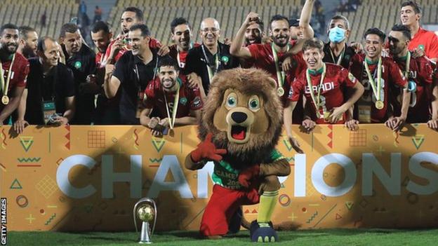 The Moroccan team celebrates the CHAN 2020 title