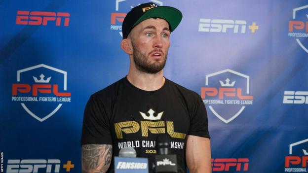 Stevie Ray speaks to the media post-fight