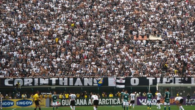 Fans of Corinthians battalion  retired  the location  extremity  of the stadium for their lucifer  v Corinthians.