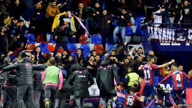Levante celebrate their late equaliser