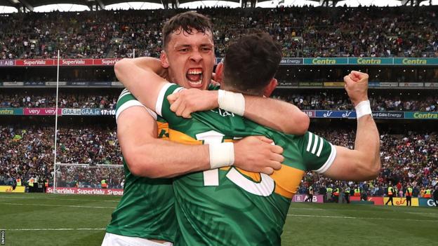 David Clifford celebrates with brother Paudie after winning the All-Ireland title with Kerry