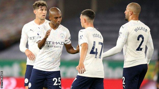 Manchester City players celebrate