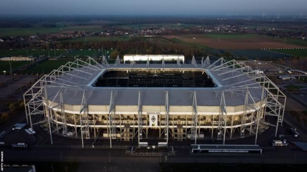 An aerial view of Borussia Monchengladbach's home ground Borussia Park