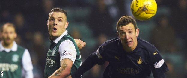 Anthony Stokes battles for the ball with Falkirk's Aaron Muirhead