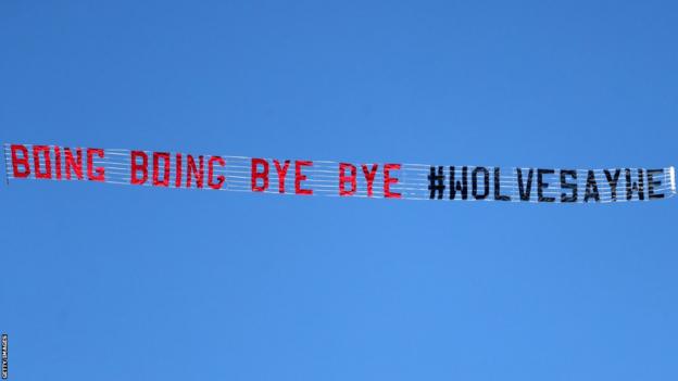Wolves fans paid for a banner to be flown over The Hawthorns after West Brom were relegated from the Premier League in 2018