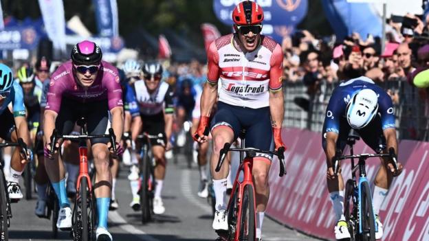 Denmark's Mads Pedersen wins stage six of the Giro d'Italia