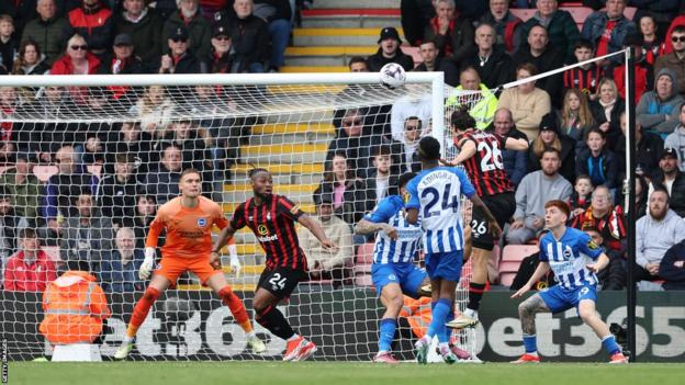 Bournemouth's Enes Unal scores against Brighton in the Premier League