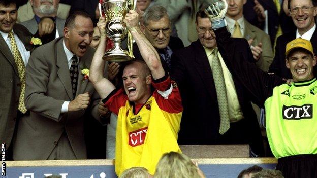 Robert Page celebrates top-flight promotion with Watford