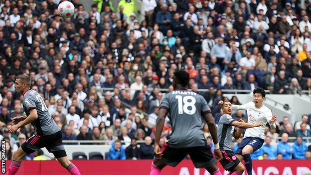 Son Heung-min scores Tottenham's third against Leicester