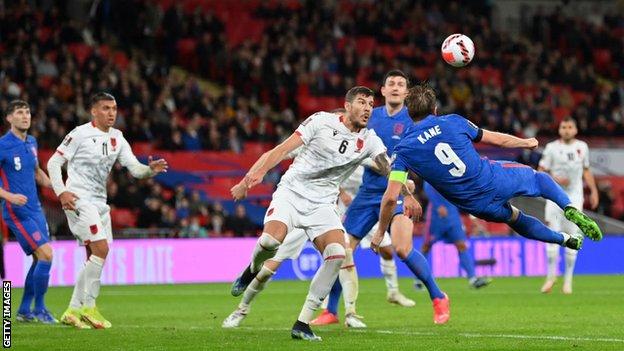 Harry Kane scores against Albania
