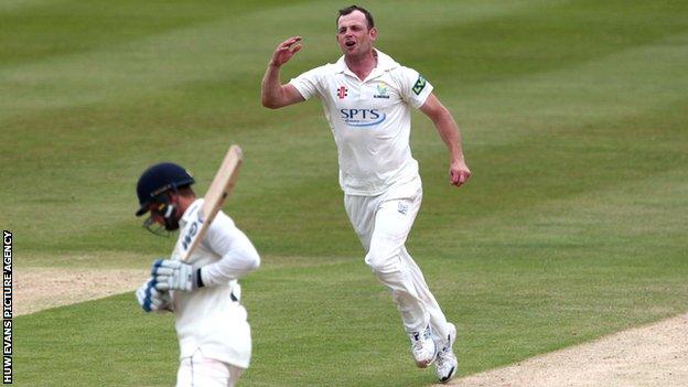 Glamorgan's Graham Wagg took two of the three Gloucestershire wickets to fall in their second innings