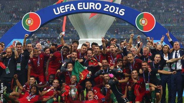 Portugal celebrate their Euro 2016 win