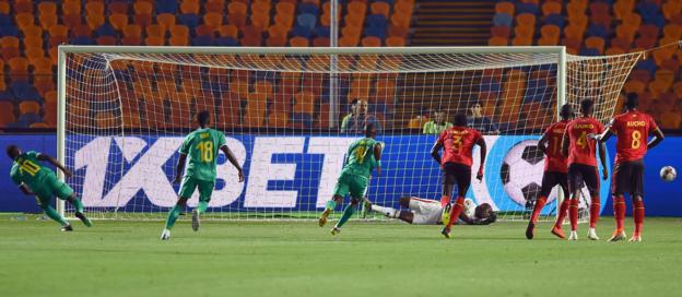 Sadio Mane's penalty is saved by Uganda keeper Denis Onyango at the Africa Cup of Nations