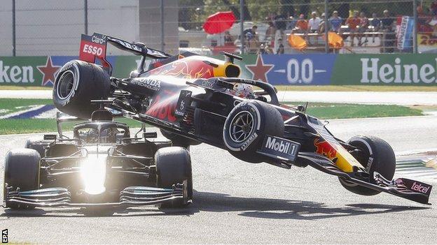 Hamilton and Verstappen collide