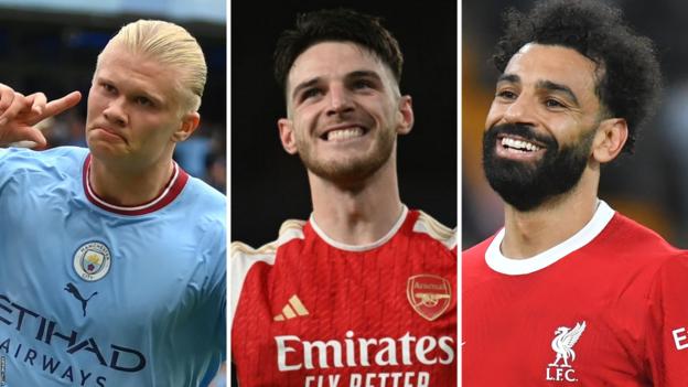 Split picture of Erling Haaland, Declan Rice and Mohamed Salah