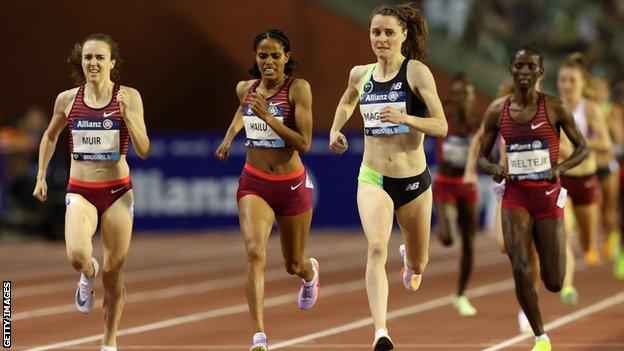 Ciara Mageean (second from right) held off Laura Muir (left) to win the 1500m in Brussels