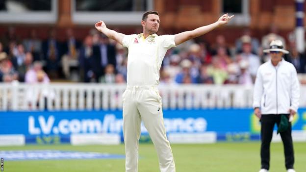 Australia's Josh Hazlewood celebrates at Lord's