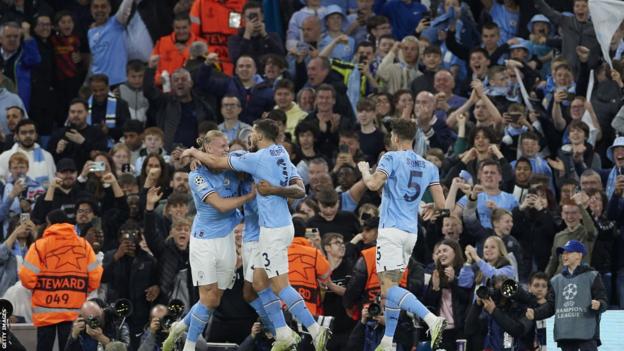 Manchester City players celebrate against Real Madrid