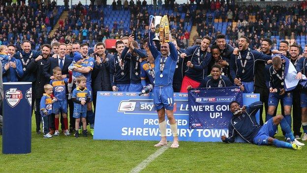 Shrewsbury Town celebrate promotion, May 2015