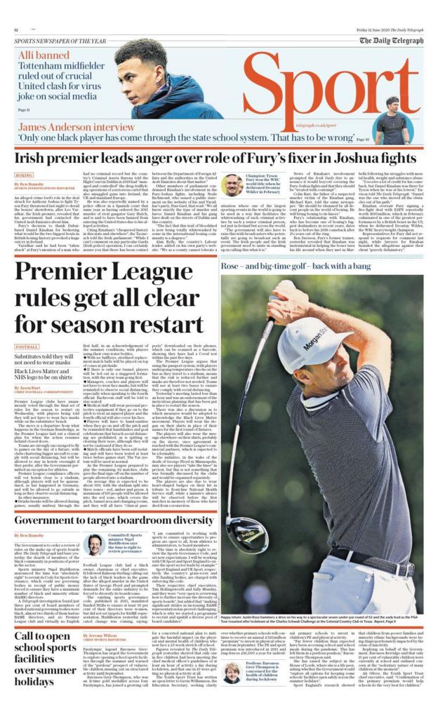 Friday's Telegraph back page