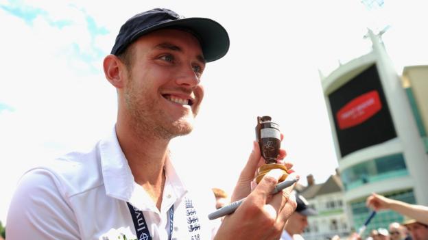 Stuart Broad after his Ashes win on home turf at Trent Bridge in 2015