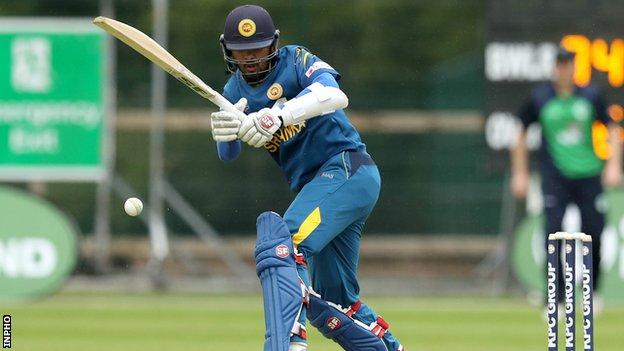 Dinesh Chandimal clips the ball away during his unbeaten century against Ireland on Thursday