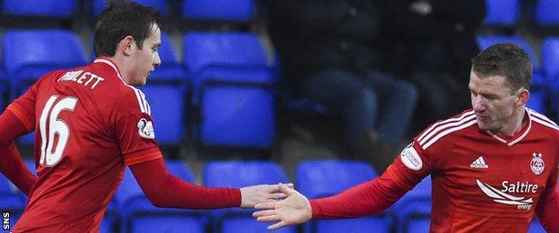 Aberdeen's Peter Pawlett is congratulated by Jonny Hayes