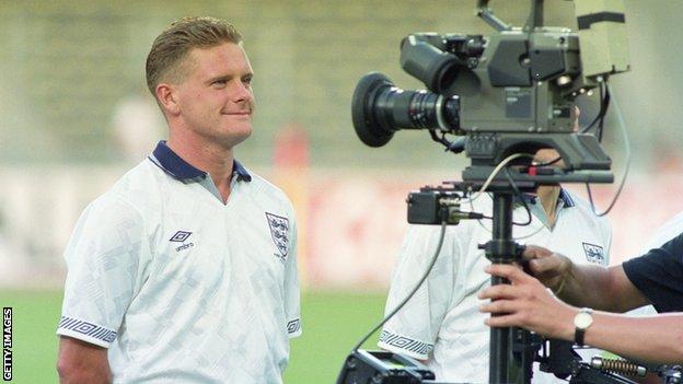 Paul Gascoigne is filmed before the 1990 World Cup semi-final