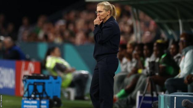 Sarina Wiegman in thought during the win over Nigeria