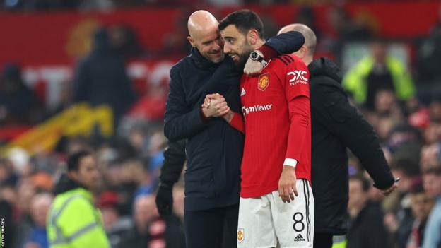 Bruno Fernandes and Erik ten Hag